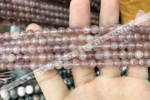 CBQ571 15.5 inches 6mm faceted round strawberry quartz beads