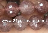 CBQ573 15.5 inches 10mm faceted round strawberry quartz beads