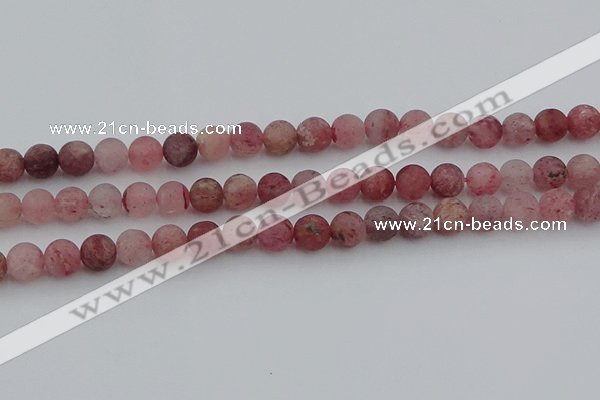 CBQ661 15.5 inches 8mm round matte strawberry quartz beads