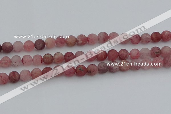 CBQ662 15.5 inches 10mm round matte strawberry quartz beads