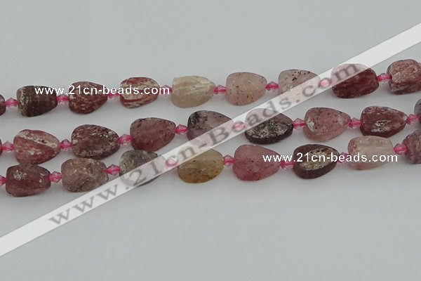 CBQ669 15.5 inches 10*15mm flat teardrop matte strawberry quartz beads