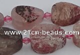 CBQ670 15.5 inches 12*16mm flat teardrop matte strawberry quartz beads