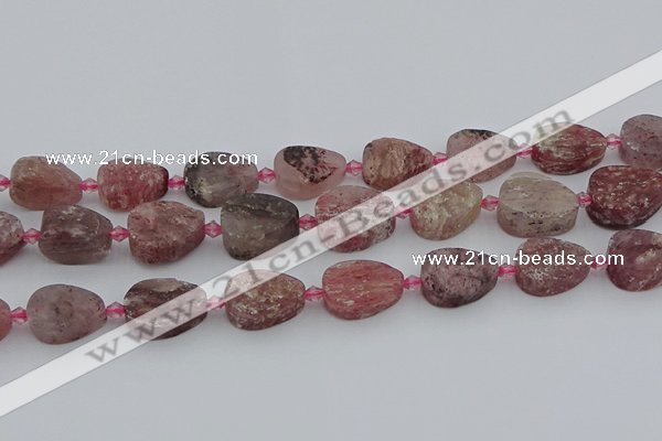 CBQ670 15.5 inches 12*16mm flat teardrop matte strawberry quartz beads