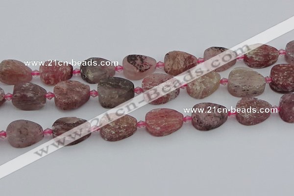 CBQ671 15.5 inches 13*18mm flat teardrop matte strawberry quartz beads