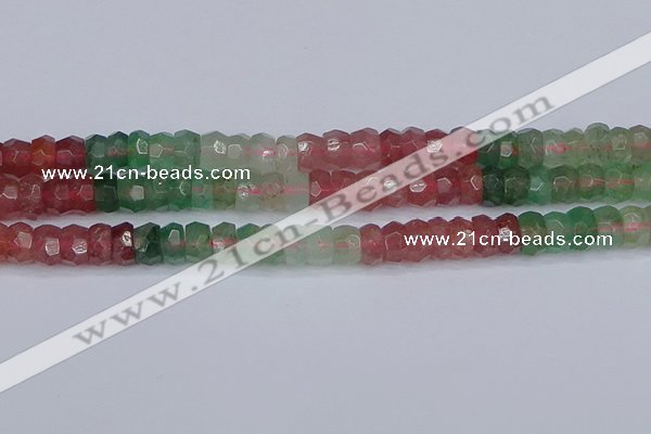 CBQ677 15.5 inches 6*11mm faceted rondelle mixed strawberry quartz beads