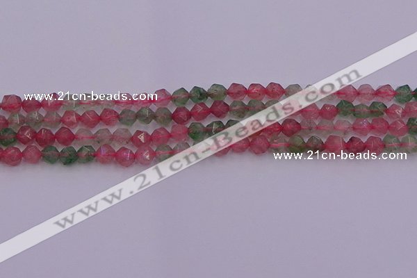 CBQ681 15.5 inches 6mm faceted nuggets mixed strawberry quartz beads