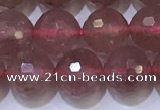 CBQ702 15.5 inches 8mmm faceted round strawberry quartz beads