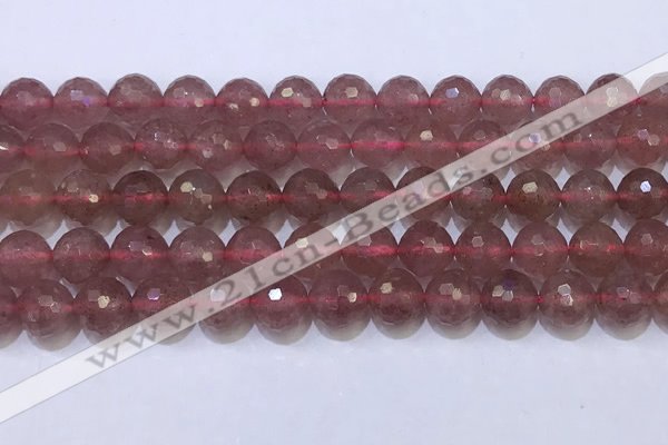 CBQ703 15.5 inches 10mmm faceted round strawberry quartz beads