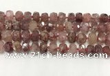 CBQ711 15.5 inches 6*10mm - 8*11mm faceted tyre strawberry quartz beads