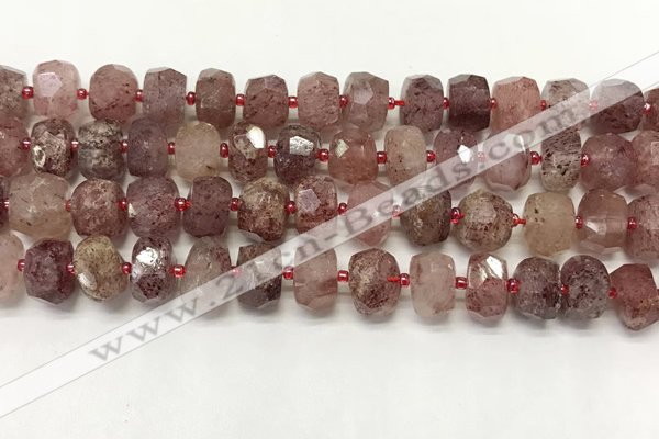 CBQ711 15.5 inches 6*10mm - 8*11mm faceted tyre strawberry quartz beads