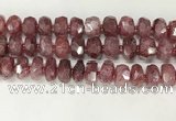 CBQ713 15.5 inches 6*13mm - 8*14mm faceted tyre strawberry quartz beads