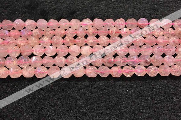 CBQ719 15.5 inches 8mm faceted nuggets strawberry quartz beads