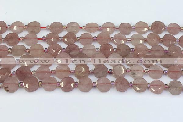 CBQ750 15.5 inches 8mm faceted coin strawberry quartz beads