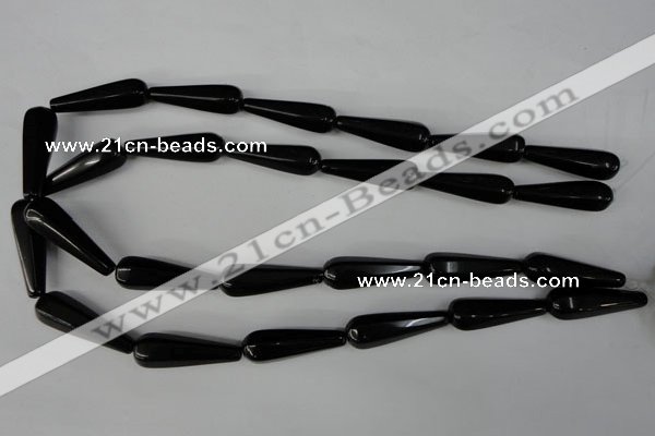 CBS218 15.5 inches 10*30mm faceted teardrop blackstone beads wholesale