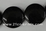 CBS245 15.5 inches 25mm flat round blackstone beads wholesale