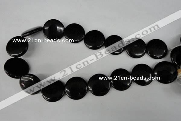 CBS245 15.5 inches 25mm flat round blackstone beads wholesale