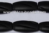 CBS27 15.5 inches 16*30mm carved flat drum black stone beads