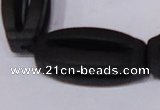 CBS28 15.5 inches 15*35mm carved flat drum black stone beads