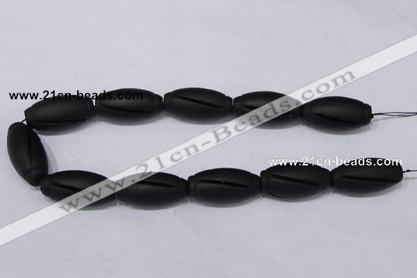 CBS29 15.5 inches 18*36mm carved drum black stone beads wholesale