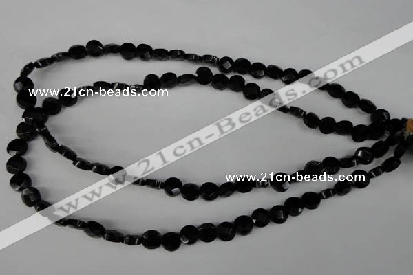 CBS291 15.5 inches 8mm faceted coin blackstone beads wholesale