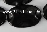 CBS325 15.5 inches 26*40mm wavy oval blackstone beads wholesale