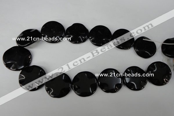 CBS330 15.5 inches 30mm wavy coin blackstone beads wholesale