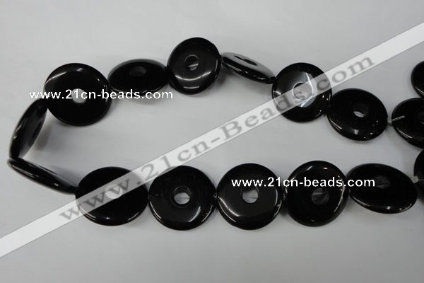 CBS338 15.5 inches 28mm donut blackstone beads wholesale