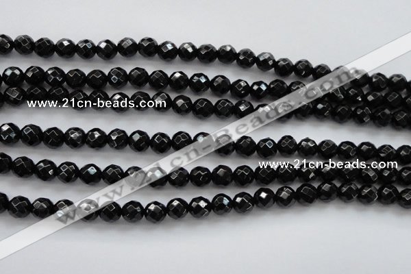 CBS504 15.5 inches 7mm faceted round A grade black spinel beads