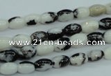 CBW117 15.5 inches 6*8mm rice black & white jasper beads