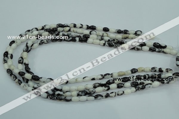 CBW117 15.5 inches 6*8mm rice black & white jasper beads