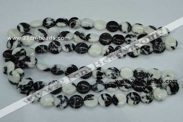 CBW144 15.5 inches 15mm flat round black & white jasper beads