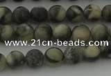 CBW161 15.5 inches 6mm round matte black fossil jasper beads