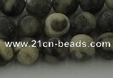 CBW163 15.5 inches 10mm round matte black fossil jasper beads