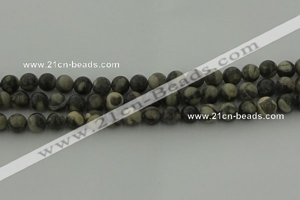 CBW163 15.5 inches 10mm round matte black fossil jasper beads