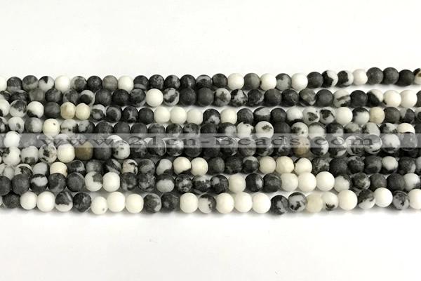 CBW190 15 inches 4mm round matte black & white jasper beads