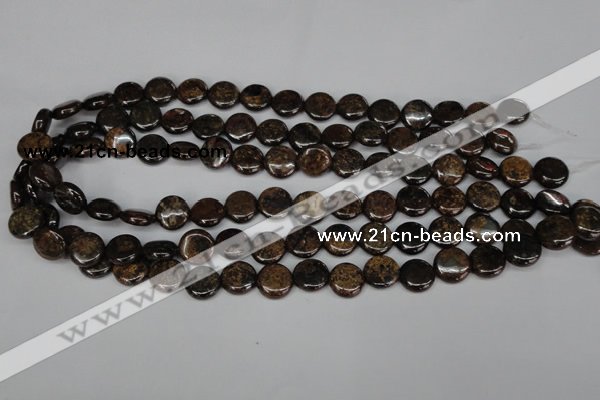 CBZ209 15.5 inches 12mm flat round bronzite gemstone beads