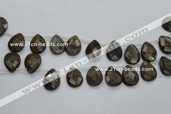 CBZ505 Top-drilled 10*14mm faceted flat teardrop bronzite gemstone beads