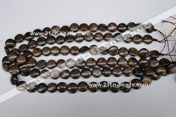 CBZ72 15.5 inches 12mm flat round bronzite gemstone beads