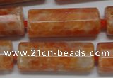 CCA470 15.5 inches 12*30mm faceted tube orange calcite gemstone beads