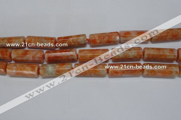 CCA470 15.5 inches 12*30mm faceted tube orange calcite gemstone beads