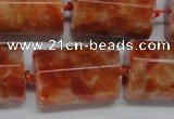 CCA471 15.5 inches 15*22mm faceted tube orange calcite gemstone beads