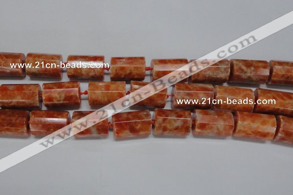 CCA471 15.5 inches 15*22mm faceted tube orange calcite gemstone beads