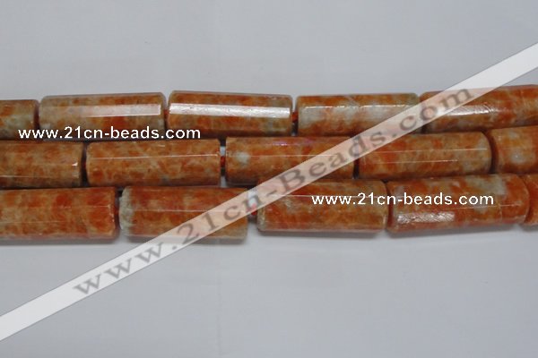 CCA472 15.5 inches 16*40mm faceted tube orange calcite gemstone beads