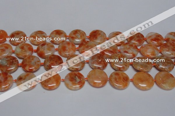 CCA476 15.5 inches 20mm flat round orange calcite gemstone beads