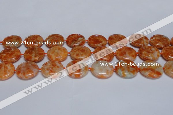 CCA477 15.5 inches 25mm flat round orange calcite gemstone beads