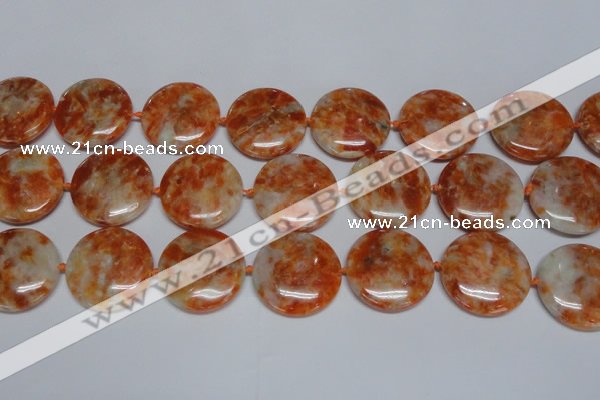 CCA478 15.5 inches 30mm flat round orange calcite gemstone beads