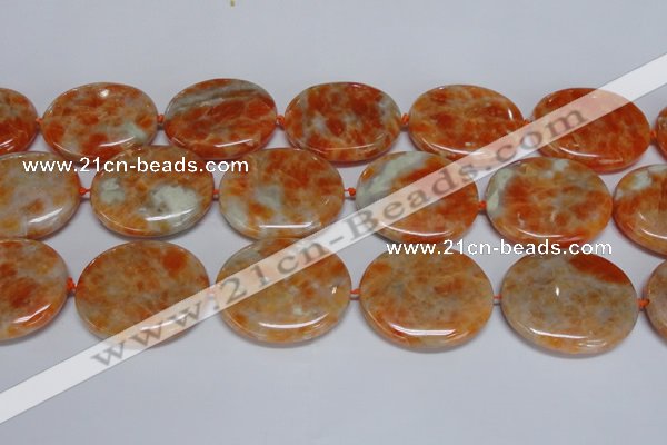 CCA488 15.5 inches 32*37mm oval orange calcite gemstone beads