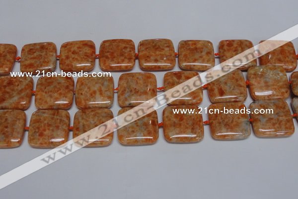 CCA494 15.5 inches 25mm square orange calcite gemstone beads