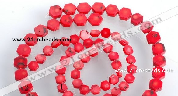 CCB10 5pcs 15.5 inches 9mm & 12mm hexagon red coral beads Wholesale