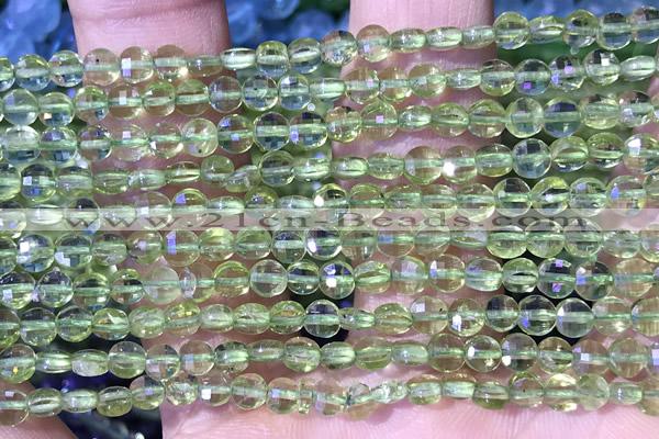 CCB1037 15 inches 4mm faceted coin peridot beads